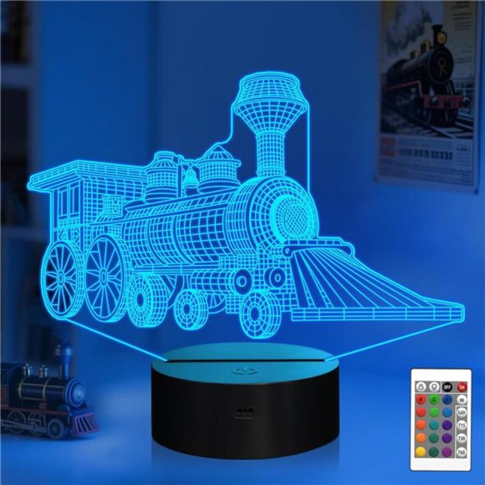 New Train 3D Gifts Lamp, Illusion Hologram Night Light with Timer Remote